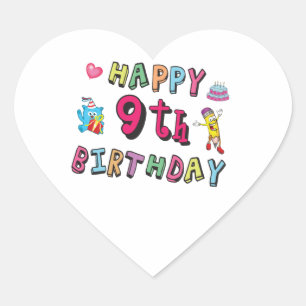 Sticker Cœur Joyeux 9e anniversaire pour les enfants de 9 ans B