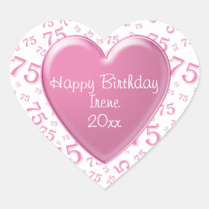 Sticker Cœur Joyeux anniversaire : 75e Motif de numéro rose/bla