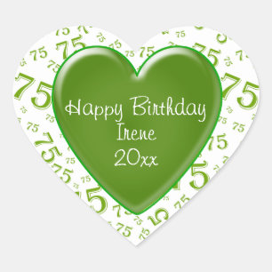 Sticker Cœur Joyeux anniversaire : 75e Motif numérique vert/bla