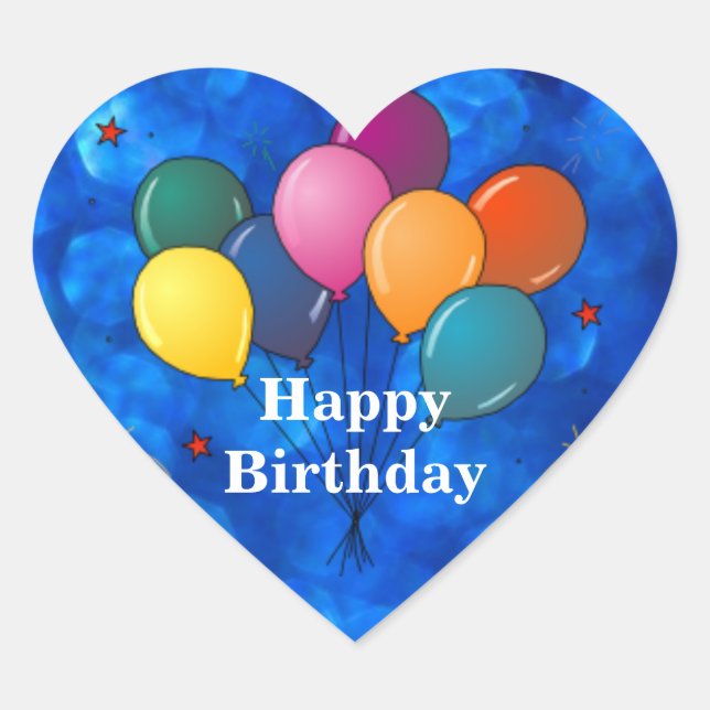 Sticker Cœur "Joyeux Anniversaire," Ballons de fête Bâton de co (Devant)