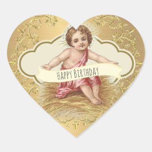 Sticker Cœur Joyeux Anniversaire Bébé Jésus Célébration