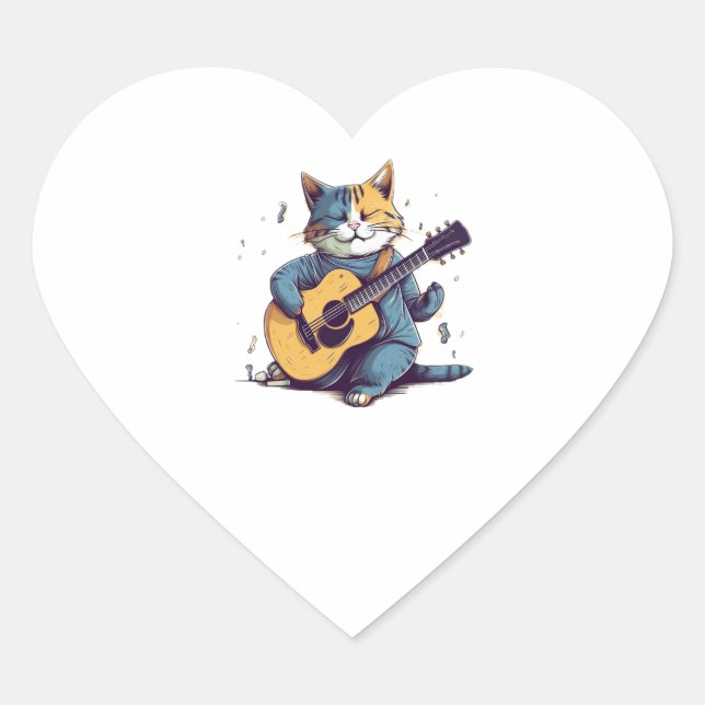 Sticker Cœur Joyeux Anniversaire Chat chantant et jouant de la  (Devant)