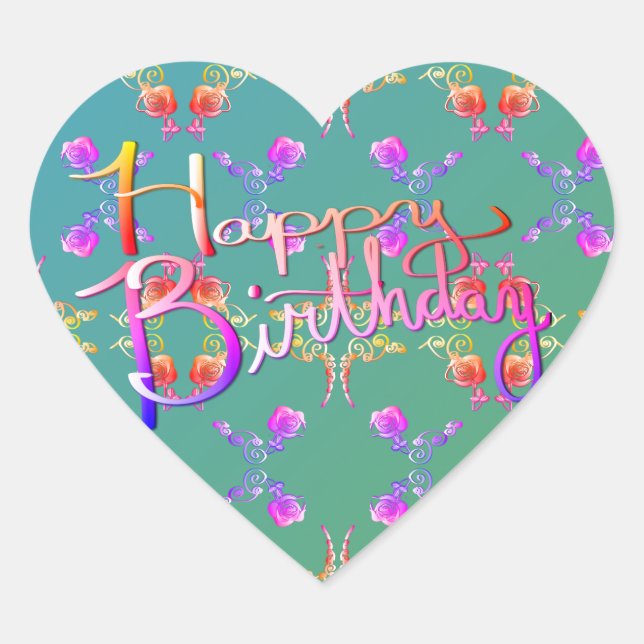 Sticker Cœur "Joyeux anniversaire !" Coeurs Roses écrits à la m (Devant)