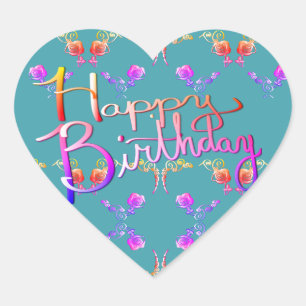Sticker Cœur "Joyeux anniversaire !" Coeurs Roses écrits à la m