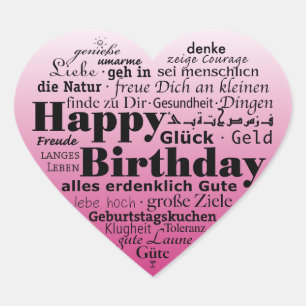 Sticker Cœur Joyeux anniversaire en plusieurs langues