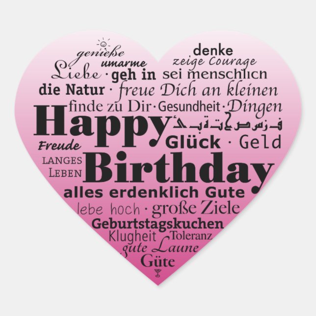 Sticker Cœur Joyeux anniversaire en plusieurs langues (Devant)