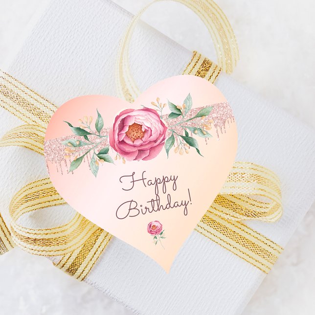 Sticker Cœur Joyeux anniversaire parties scintillant rose rose  (Créateur téléchargé)