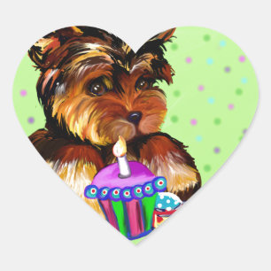 Sticker Cœur Joyeux anniversaire YORKIE POO
