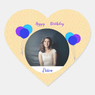 Sticker Cœur Joyeux ballons d'anniversaire Photo personnalisée 