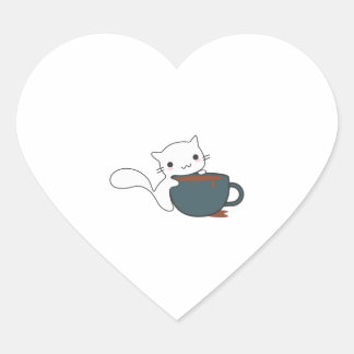 Sticker Cœur Joyeux Chat Avec Café