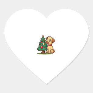 Sticker Cœur Joyeux chien de Noël avec joli arbre pour adultes