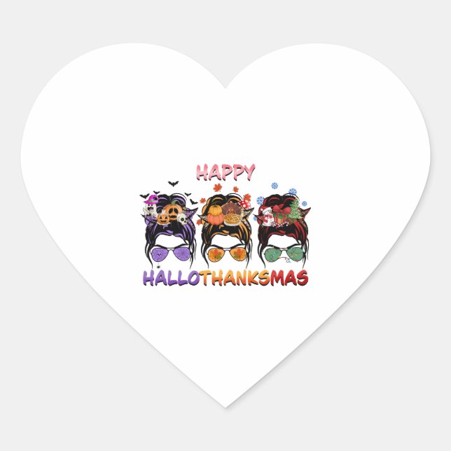 Sticker Cœur joyeux halloween thanksgiving noël désordre bun (Devant)