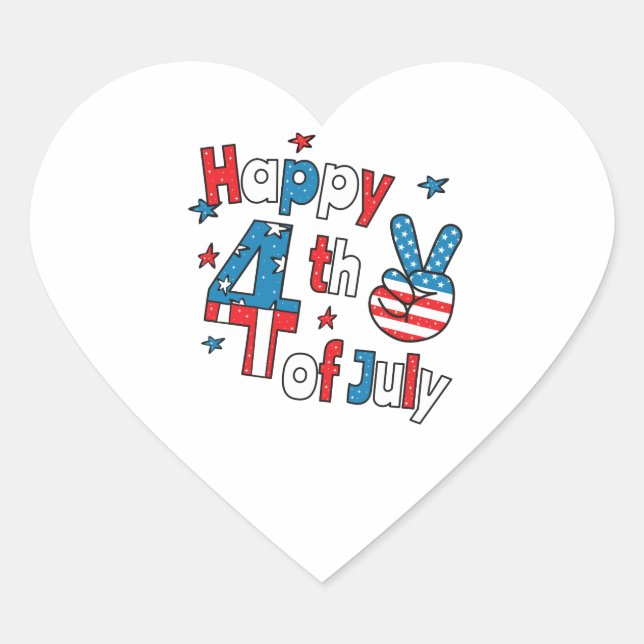 Sticker Cœur Joyeux Jour de l'Indépendance 4 juillet (Devant)