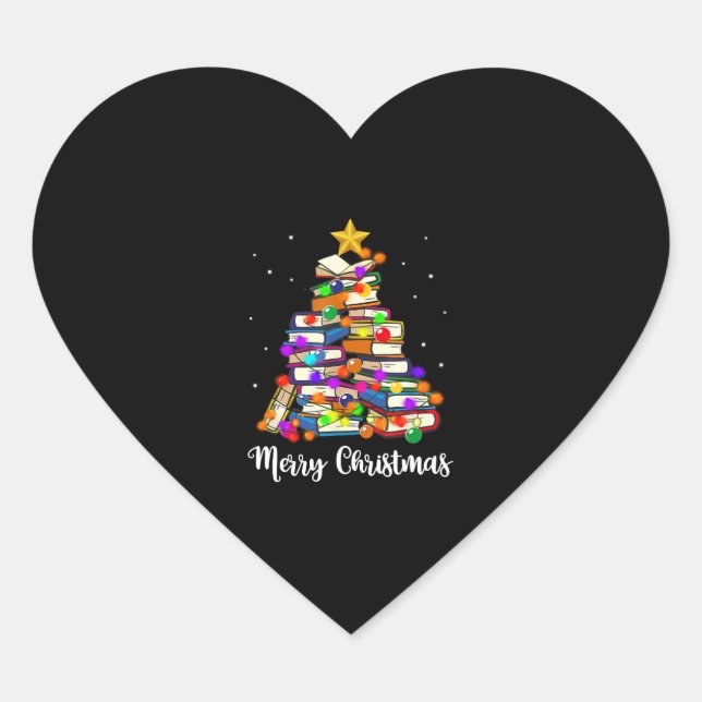 Sticker Cœur Joyeux Noël Arbre de lecture Livres Lover Biblioth (Devant)