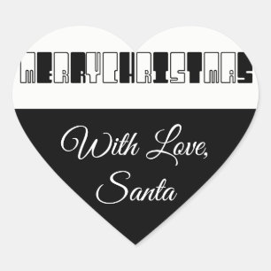 Sticker Cœur Joyeux Noël Piano Keys Typographie noir blanc