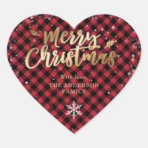 Sticker Cœur Joyeux Noël Rouge Buffalo doré