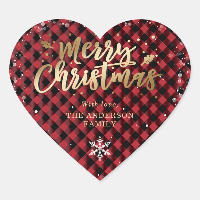 Sticker Cœur Joyeux Noël Rouge Buffalo doré (Devant)