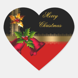 Sticker Cœur Joyeux Noël Vacances Red Bells Black Gold