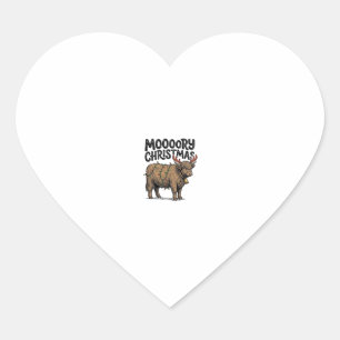 Sticker Cœur Joyeux Noël Vache Highland Gravure Vintage T