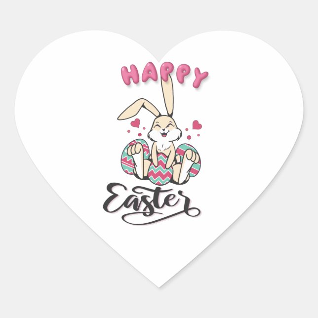 Sticker Cœur Joyeux Pâques du charmant lapin de Pâques (Devant)