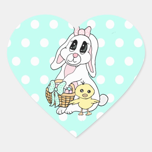 Sticker Cœur Joyeux Pâques pour vous lapin et poussin (Devant)