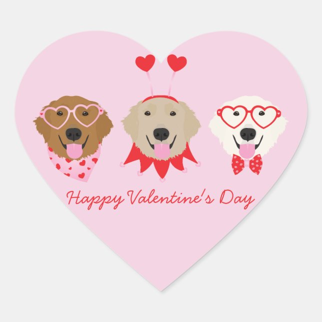 Sticker Cœur Joyeux Valentines Day Golden Retriever Dogs (Devant)
