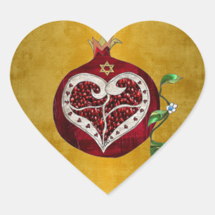 Sticker Cœur Judaica Pomegranate Heart Hanoukka Rosh Hashanah