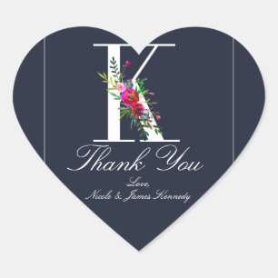 Sticker Cœur K Monogramme Dernière Initiale Moderne Bleu Floral