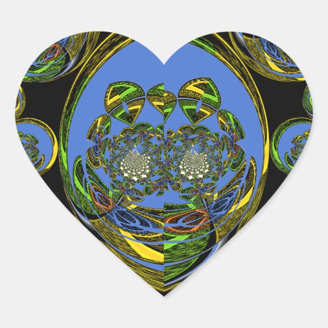 Sticker Cœur Kaleidoscope bleu et jaune Imprimer (Devant)