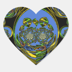 Sticker Cœur Kaleidoscope bleu et jaune Imprimer