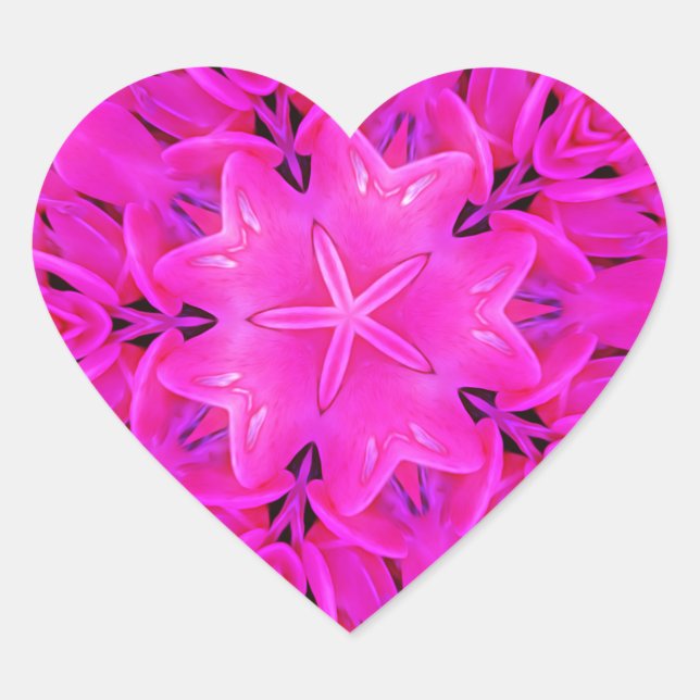 Sticker Cœur Kaleidoscope Design Art Floral rose chaud (Devant)