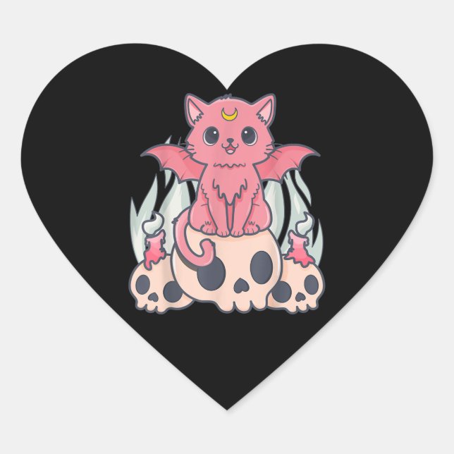 Sticker Cœur Kawaii Pastel Goth Cute Démon Déplaisant Chat et C (Devant)