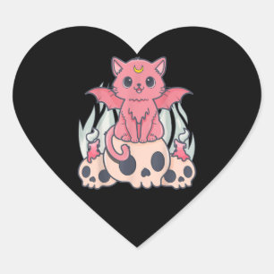 Sticker Cœur Kawaii Pastel Goth Cute Démon Déplaisant Chat et C