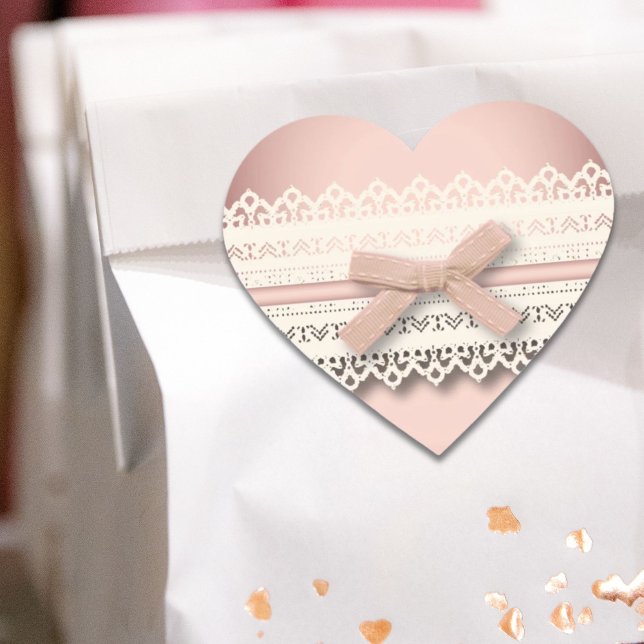 Sticker Cœur Kawaii princess girly chic dentelle blanche arc ro (Kawaii princess girly chic white lace pink bow heart sticker)