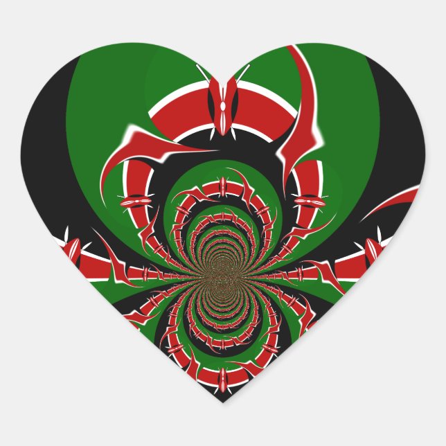 Sticker Cœur Kenya noir rouge vert drapeau national couleurs de (Devant)