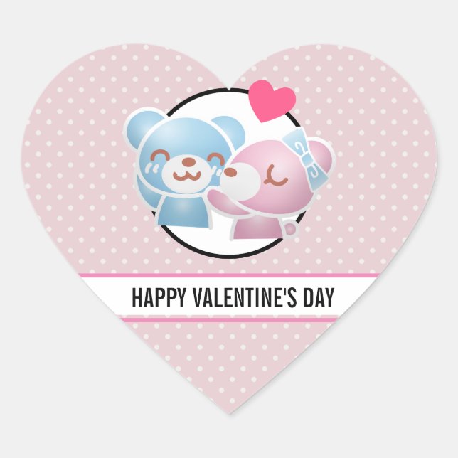Sticker Cœur Kissing Bears mignon Heureuse Sainte-Valentin (Devant)