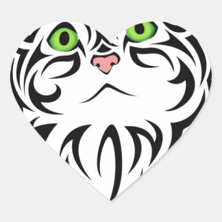 Sticker Cœur Kitty rayé aux yeux verts