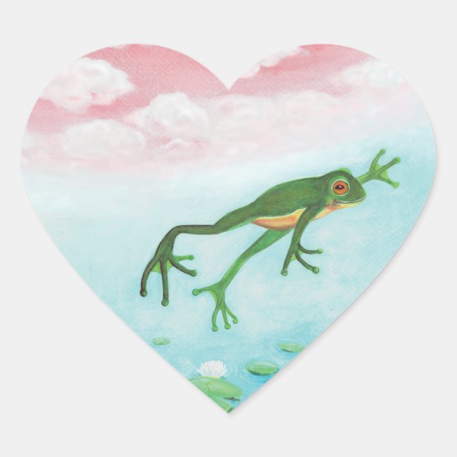 Sticker Cœur La Grenouille Verte Saute Dans L'Illustration De L (Devant)