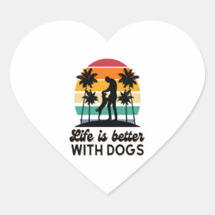 Sticker Cœur La vie est meilleure avec les chiens Retro Sunset