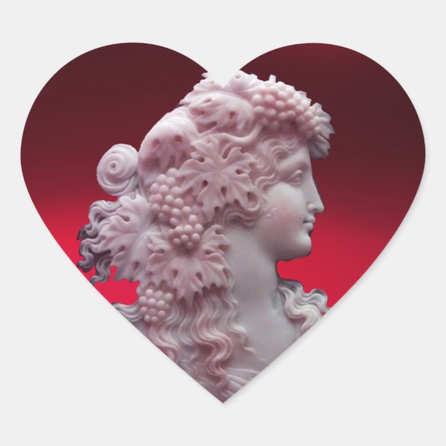 STICKER CŒUR LADY DE VIN ROUGE ANTIQUE, RAISINS ET GRAPEVINES C (Devant)
