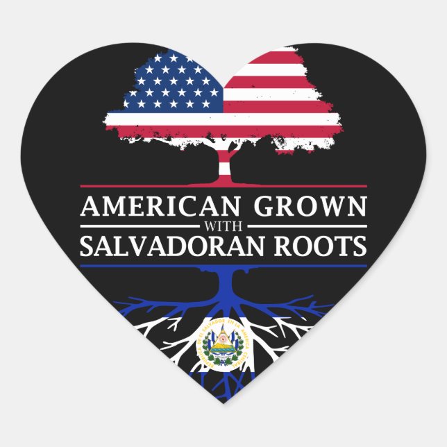 Sticker Cœur L'Américain grandit avec les racines salvadorienne (Devant)