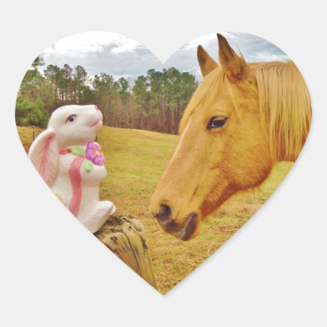 Sticker Cœur Lapin blanc et Cheval jaune (Devant)