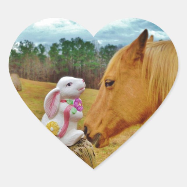 Sticker Cœur Lapin blanc et Cheval jaune (Devant)
