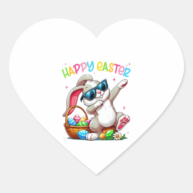 Sticker Cœur Lapin de Pâques qui fait le dab Funny pour garçons (Devant)