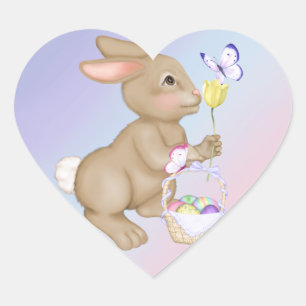 Sticker Cœur Lapin et panier de Pâques
