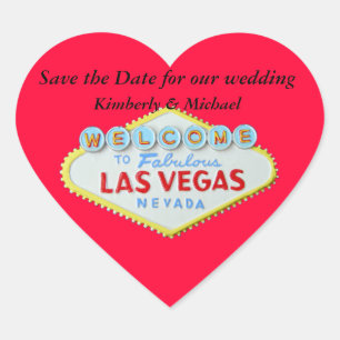 Sticker Cœur Las Vegas Mariage Sauvez la date Red Heart