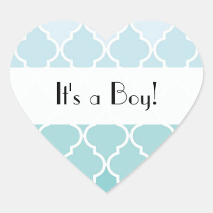 Sticker Cœur Latticework bleu, Ombre, Quatrefoil, Baby shower
