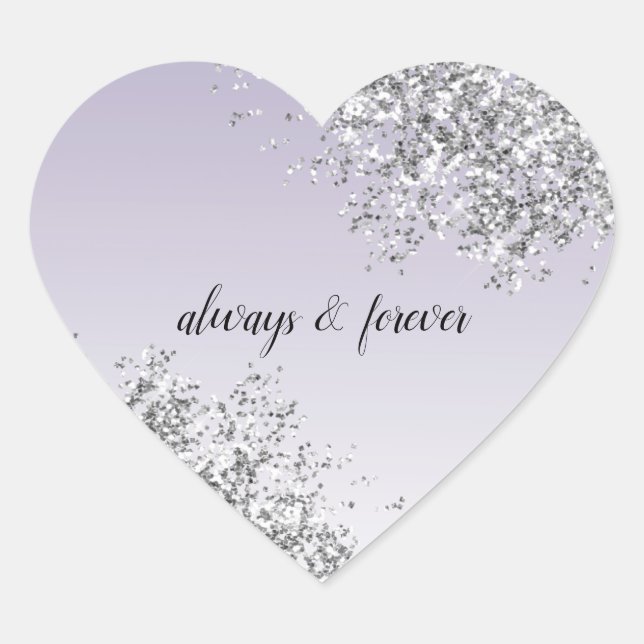 Sticker Cœur Lavande violet ombre Parties scintillant argent ét (Devant)