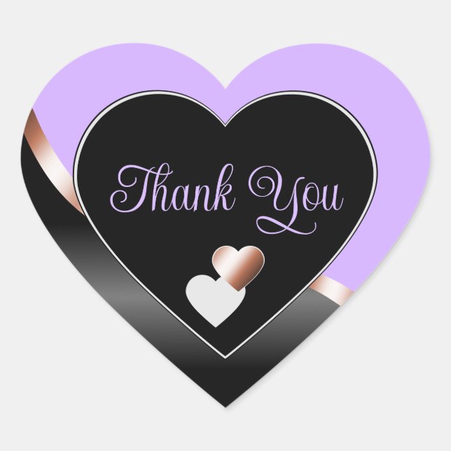 Sticker Cœur Lavender Black Wavy Rose Or et Coeurs Merci (Devant)