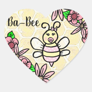 Sticker Cœur Le Baby shower de la fille d'abeilles de miel luna